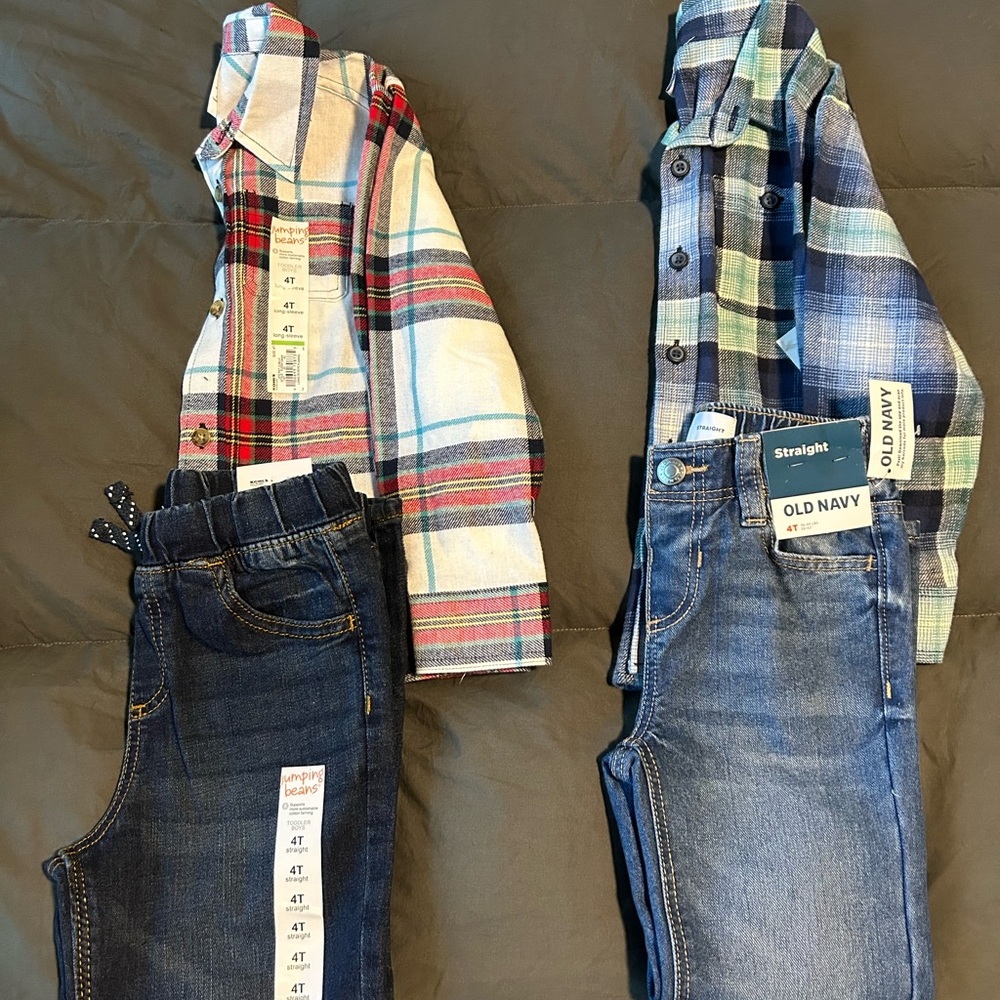 Old Navy and Jumping Beans Kids Plaid Shirts and Denim Jeans Set size 4T